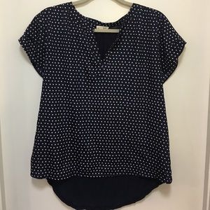 Maison Jules Navy Blue and White polka dot top